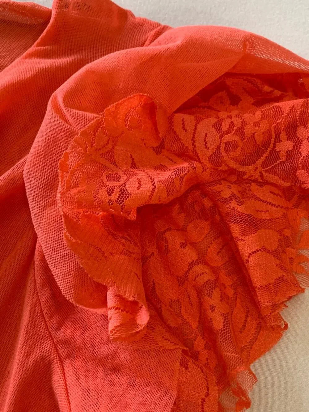 Worthington Orange Cowl Neck Blouse with Lace Flutter Short Sleeves Women L